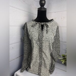 Talbots Top Womens P Black White Polka Dot Notch V Neck Sleeveless Keyhole Shirt